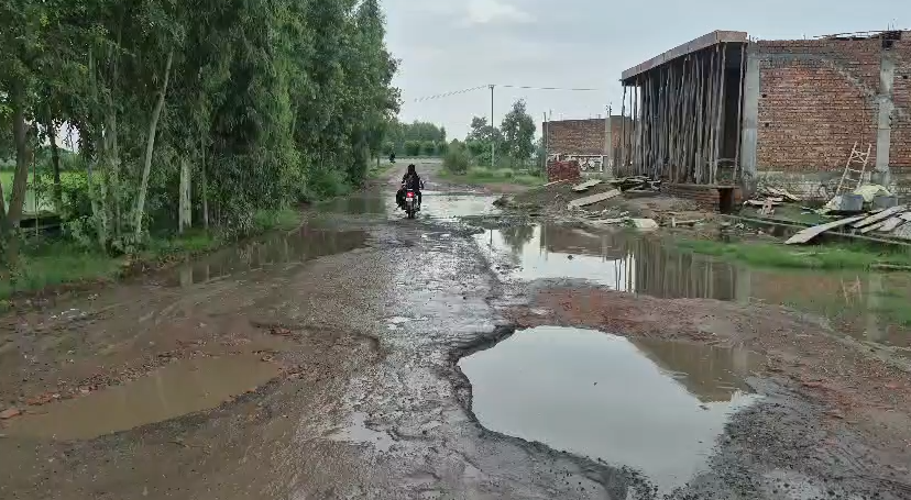People are troubled by potholes and waterlogging : बाजपुर की मलेरिया रोड की बदहाली ने खोली विकास के दावों की पोल, गड्ढों और जलभराव से लोग परेशान